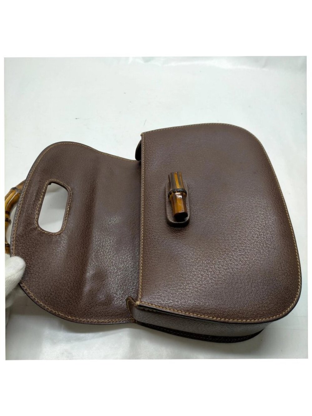 Authentic Gucci Bamboo Top Handle Brown Leather Vintage Bag Handbag Purse - Picture 10 of 16